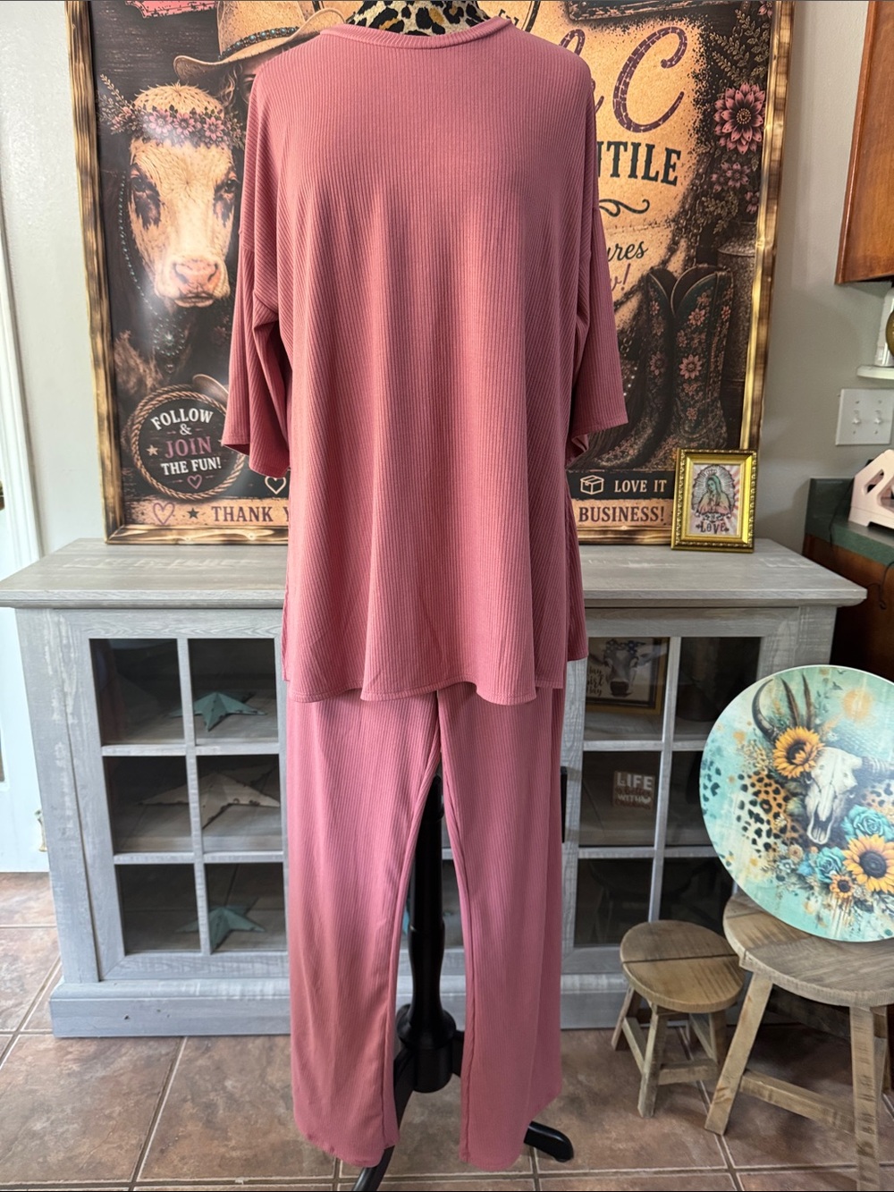 DISCOUNT DIVAS Women's Ribbed 2PC Dusty Rose Set - Sz XLarge